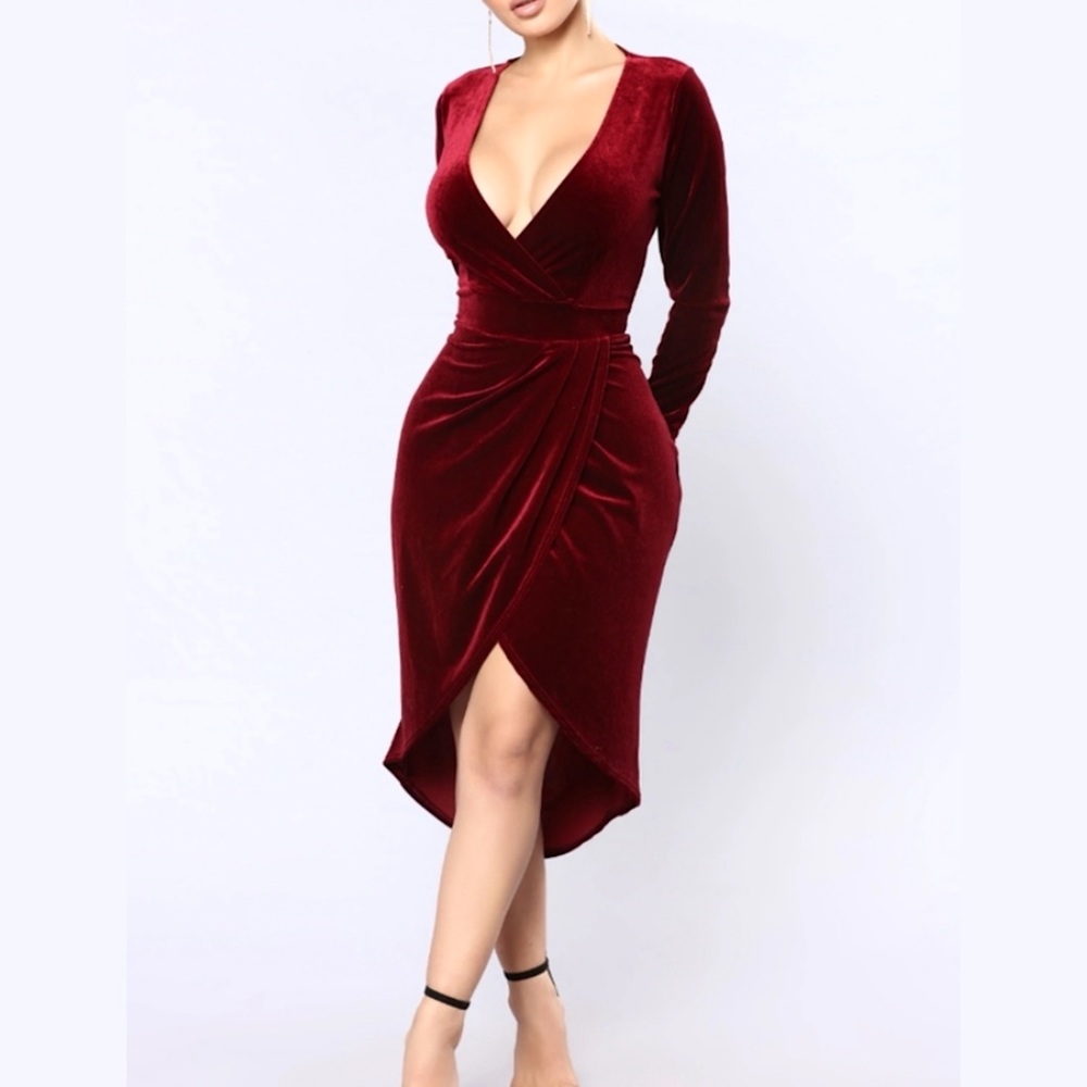 RARE!! NWOT Fashion Nova Mathilda Velvet Faux Wrap Dress